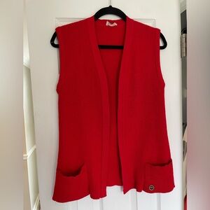 Red Sleeveless Open Front Cardigan